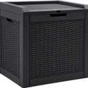 YITAHOME 32 Gallon Rattan Deck Box, Indoor Outdoor Storage Box for Patio Furniture, Pool Accessories, Cushions, Garden Tools, Sports Equipment, Waterproof Resin with Lockable Lid & Side Handles, Black