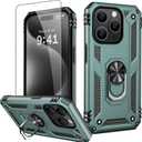 IKAZZ for iPhone 13 Pro Max Case 6.7 Inch with Screen Protector,Military Grade Shockproof Heavy Duty Protective Phone Cover Pass 16ft Drop Test with Magnetic Kickstand Car Mount Holder,Pine Green