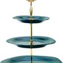 3 Tier Cupcake Stand Ceramic Cake Stand Wedding Dessert Tower, Tiered Serving Tray for Tea Party Afternoon Display Platter(Gold & Green)