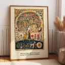 Framed Girl and Floral Tree Poster 3pc. Canvas Print Art Boho Wall Art Painting Pictures Whimsical Art Print Wall Decor Contemporary Home Decor for Living Room Bedroom Apartment (23"L x16"W)