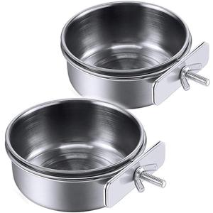 PINVNBY Parrot Feeding Cups Birds Food Dish Stainless Steel Parrot Feeders Water Cage Bowls with Clamp Holder for Cockatiel Conure Budgies Parakeet Parrot Macaw Small Animal Chinchilla Pack of 2