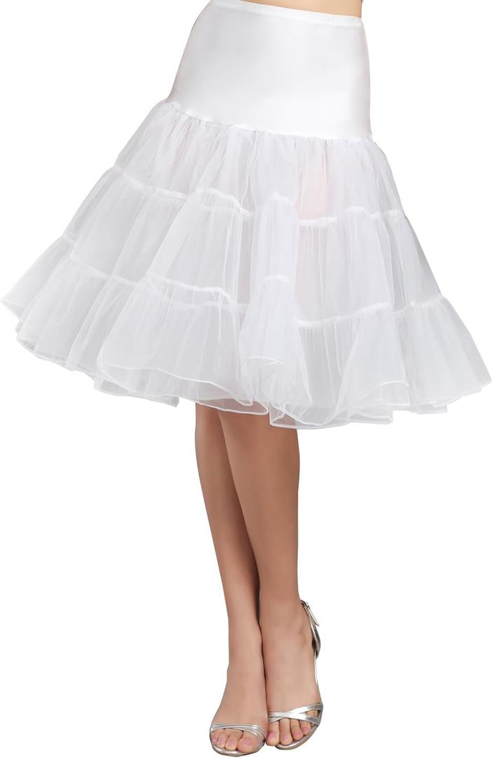Women's 50s Vintage Rockabilly Petticoat Crinoline Tutu Underskirt 27" Length Net Tulle Petticoat Half Slip (FBA), White, Large