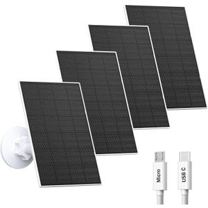 2W Solar Panel for Security Camera Outdoor, USB/USB-C Charger with IP65 Waterproof, 360 Adjustable Mount & 7.2ft Cable, Compatible with Rechargeable Battery Cameras (4 Pack, White)