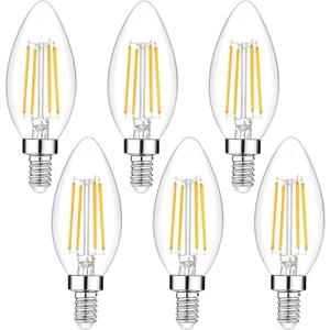4-Pack Dimmable E12 LED Candelabra Bulbs 40Watt Equivalent, 2700K Warm White, 450Lumens, 4W B11 Vintage Chandelier Light Bulbs, LED Filament Clear Glass Candle Lamp for Ceiling Fan Home Decor