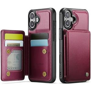 Vinich for iPhone 16 Plus 6.7" Wallet Case with Card Holder, RFID Blocking Credit Slots Kickstand Shockproof Phone Cover for Women Men, Wine Red