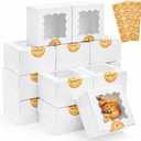 30pcs White Cookie Boxes with Window, 4x4x2.5 Inches Small Bakery Boxes with Stickers, for Mini Cake, Macaroon, Cupcakes, Treat Dessert, Candy, Donuts, Cookies, Strawberries, Chocolate