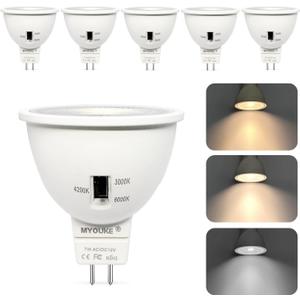 MR16 LED Bulbs, 70W Halogen Bulb Equivalent, 3 Color Selectable 3000K 4200K 6000K, 7 Watt, 650 Lumen, AC/DC 12V LED GU5.3 Bi-Pin Base Spotlight, 40 Spot Light No-Dimmable (6)