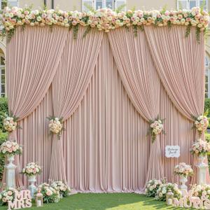 16x10FT Nude Backdrop Curtains for Wedding Parties, Wrinkle Free Polyester Photography Backdrop Drapes for Wedding Baby Shower Birthday Parties Stage Background Stand Decorations 4x10ft,4 Panels