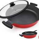 2-In-1 Nonstick Frying Pan Skillet with lid, 13.5 Inch Large Deep Frying Pan, 5 Qt Non Stick Saute Pan with Cover, Induction Pan, Non Toxic Cooking Pan with Helper Handle, PFOA PFOS APEO Free (Red)