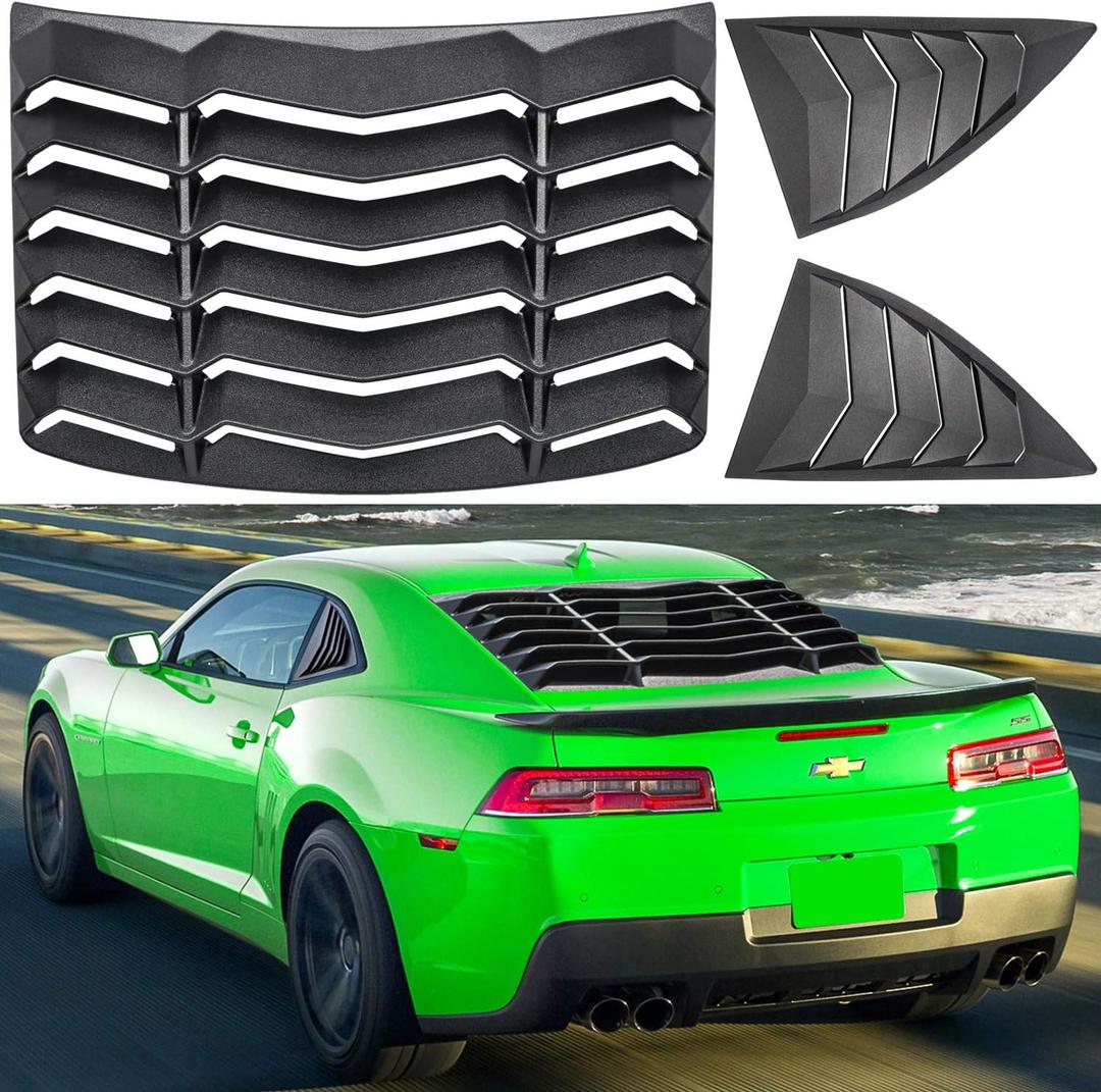 Rear+Side Window Louvers for Chevrolet Chevy Camaro 2010 2011 2012 2013 2014 2015 Windshield Sun Shade Cover Vent GT Lambo Style Custom Fit All Weather ABS (Matte Black)