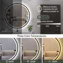 SBAGNO 36 Round Led Bathroom Mirror with Lights, Bathroom Vanity Wall Mirror with Buletooth, Anti-Fog, Stepless Dimmable, 3 Colors, Tempered Glass Lighted Makeup Mirror for Bathroom, Size: 35.5"L x 35.5"W