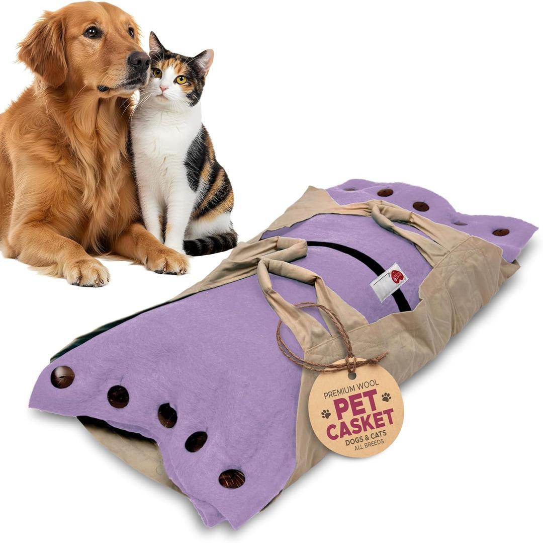 Cocoon - Eco-Friendly Pet Burial & Cremation Ceremony Kit (Premium Wool) - Casket for Dogs and Cats (Choose Size & Color) (Small, Lavender)