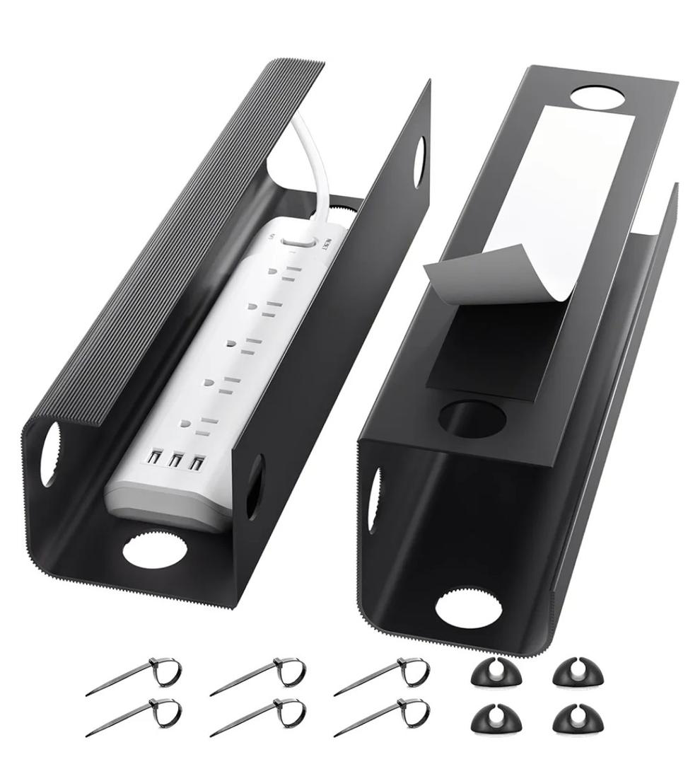 Yecaye 2 Pack Cable Management Under Desk, 31.5 in Under Desk Cable Management Tray,Cord Hider,Cord Organizer, No Screw Wire Management for Office and Home, Black