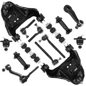 Front Upper Control Arms w/Ball Joints + Sway Bars + Tie Rods for Chevy Blazer 98-05, GMC Sonoma 98-04, Jimmy 98-01, Oldsmobile Bravada 99-01, 4WD Suspension Kit K640176 K90355 K90357 K90715 14PCS
