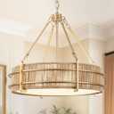 21.5'' Boho Rattan Chandelier 5-Light Boho Light Fixture for Dining Room
