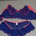 Kaei&Shi Sexy Bra And Panty Sets, Underwire Floral Lace Lingerie For Women, Sheer Scalloped Neon Matching Two Piece Lingerie Set Boudoir Blue, Large