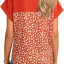 Vrtige Women's Floral Panel Short Sleeve Blouse Round Neck Casual Tops Summer Shirt with Pocket (XL)