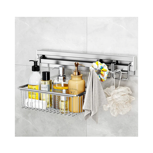 MINGLING Shower Caddy Hanging with Wall Back Crossbar, Rustproof 304 Stainless Steel Shower Organizer, Adhesive Bathroom Wall Storage Basket for Kitchen and Home Decor