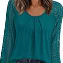 PRETTYGARDEN Womens Long Sleeve Shirts Lace Tops 2026 Spring Fashion Outfits Dressy Casual Blouses Work Clothes (Blue, XL)