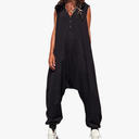 Tanming Hooded Jumpsuits for Women Casual Sleeveless Long Harem Pants Romper with Pockets L, Black