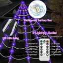 Spider Web Halloween Decoration Outdoor Lights, 125 Purple LED Light Up 16.4Ft Giant Spiderweb & 22 Small Fake Spiders & 20g Stretch Cobweb, 8 Modes Remote Control Lighted Decor for Yard Outside