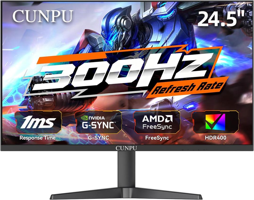 CUNPU 24.5 Inch 1080P 300Hz Premium Gaming Monitor for FPS Gamers, AMD FreeSync & NVIDIA G-SYNC Compatible, 1ms MPRT VA Panel, HDR400, 100% sRGB, VESA 100x100mm