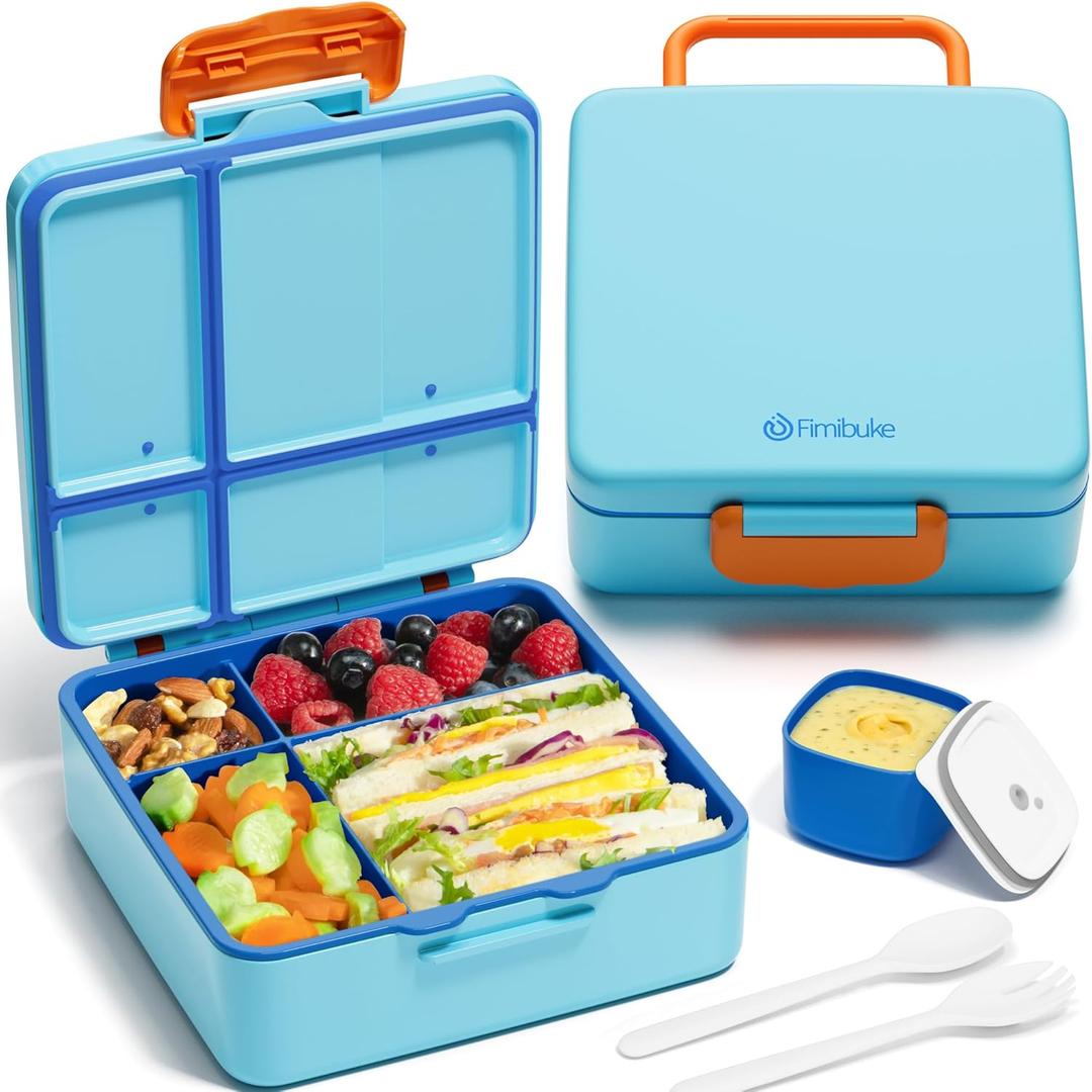 Fimibuke Bento Lunch Box for Kids, Leak Proof Toddler Bento Box with 4 Compartments BPA Free Dishwasher Safe Lunch Container with Utensils, Ideal Portion Sizes for Ages 3-12 Girls Boys for School