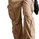 Viatabuna Women's High Rise Straight Leg Y2K Streetwear Cargo Pants Baggy Boyfriend Pants with Pocket (Medium, Khaki)