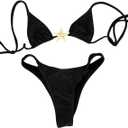 SOLY HUX Women's High Cut Bikini Set Cheeky Beach Swimsuits Two Piece Bathing Suits Resort Wear (Black, M)