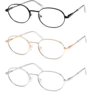 AMOMOMA Oval Round Reading Glasses for Women Cute Stylish Blue Light Blocking Readers Metal AM6210