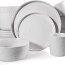 Dinnerware Sets, Dish Set for 4, 16 pieces Ceramic Plates and Bowls Set with Mugs, Microwave, Oven & Dishwasher Safe, White Speckled