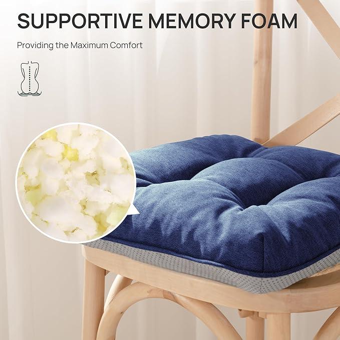 Love's cabin Memory Foam Chair Cushions Set of 2, Outdoor/Indoor Chair Pads for Dining Chairs 4 Pack, Seat Cushions for Kitchen, Dining Room, Office, Patio Chairs, 15.5"x15.5"x3.5" Navy Blue