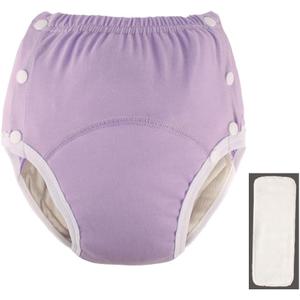 DEEYOTA Adult Elastic Button Cloth,Adult Cotton Cloth Diaper,Adjustable Diaper Pants,Leak-Proof,Easy to Put on and Take Off,Suitable for Bedridden,Elderly and Incontinent People (Purple) L