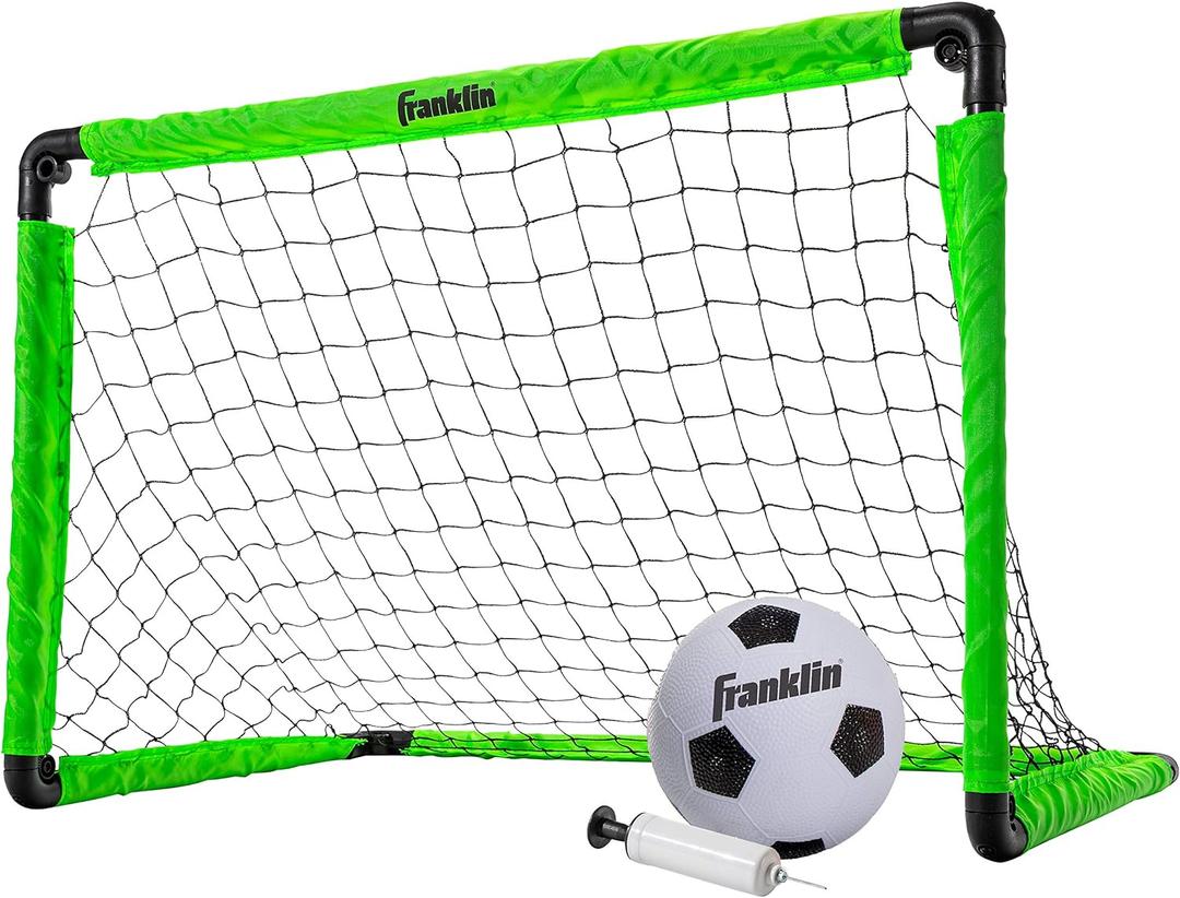 Franklin Sports Kids Mini Soccer Goal Set - Backyard + Indoor Mini Net and Ball Set with Pump - Portable Folding Youth Soccer Goal - Perfect Kids Toy - 36" x 24" (Green)