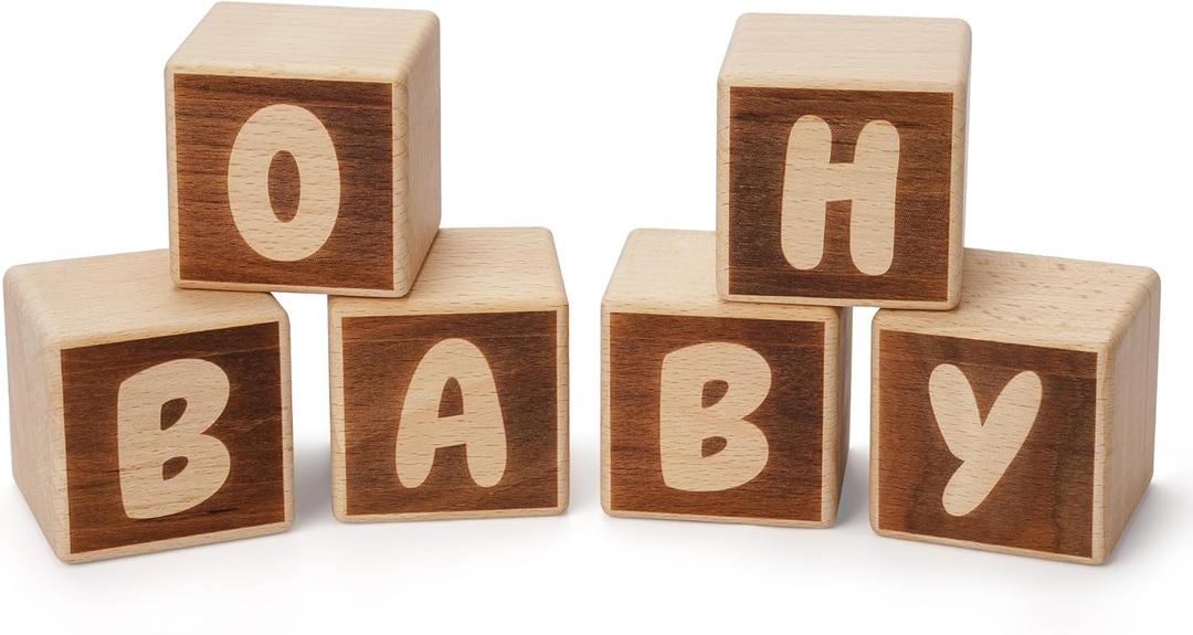 Baby Shower Wooden Block Decorations - OH BABY Sign Little Blocks, (Set of 6),for Baby Shower Party Table Centerpiece Decoration, Guestbook Keepsake