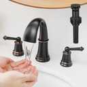 BESy Widespread 8 inch Oil Rubbed Bronze Bathroom Faucet, Two Handles 3 Holes Sink Faucet Waterfall Spout Lavatory Basin Faucets, Vanity Bathroom Sink Faucet with Supply UPC Lines