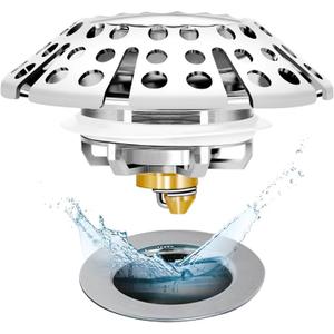 Bathtub Drain Stopper, Pop Up Tub Stopper with Drain Hair Catcher, Bathtub Plug and Cover with Strainer, Universal for 1.5 to 1.8in Tub Drain Hole (Silver)
