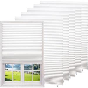 Changshade 6-Pack Temporary Light Filtering Paper Blinds for Window, Cut to Size Adhesive Paper Shades, Stick on Pleated Blinds,No Drill Easy Install,36" W x 72" H,White