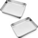P&P CHEF 9.3 Inch Stainless Steel Sheet Cake Pan, Rectangular Baking Pan for Lasagna Brownie Meats, Cookie Tray Fits in Toaster Oven, Easy Clean & Heavy Duty (2Pcs)