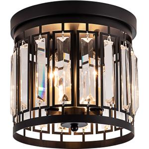 Larootsi Elegant Crystal Flush Mount Chandelier Light Fixture with K9 Crystal, 3 Light Modern Close to Ceiling Light for Kitchen Hallway Dining Room Living Room E12 Base Black