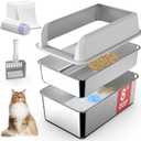 Suzzipaws XL Stainless Steel Sifting Litter Box with Lid for Pine Pellets | 7" Deep High-Sided Non-Stick Stainless Steel Pan with Anti-Leakage and Easy-Clean for Big Cats Using Pellets