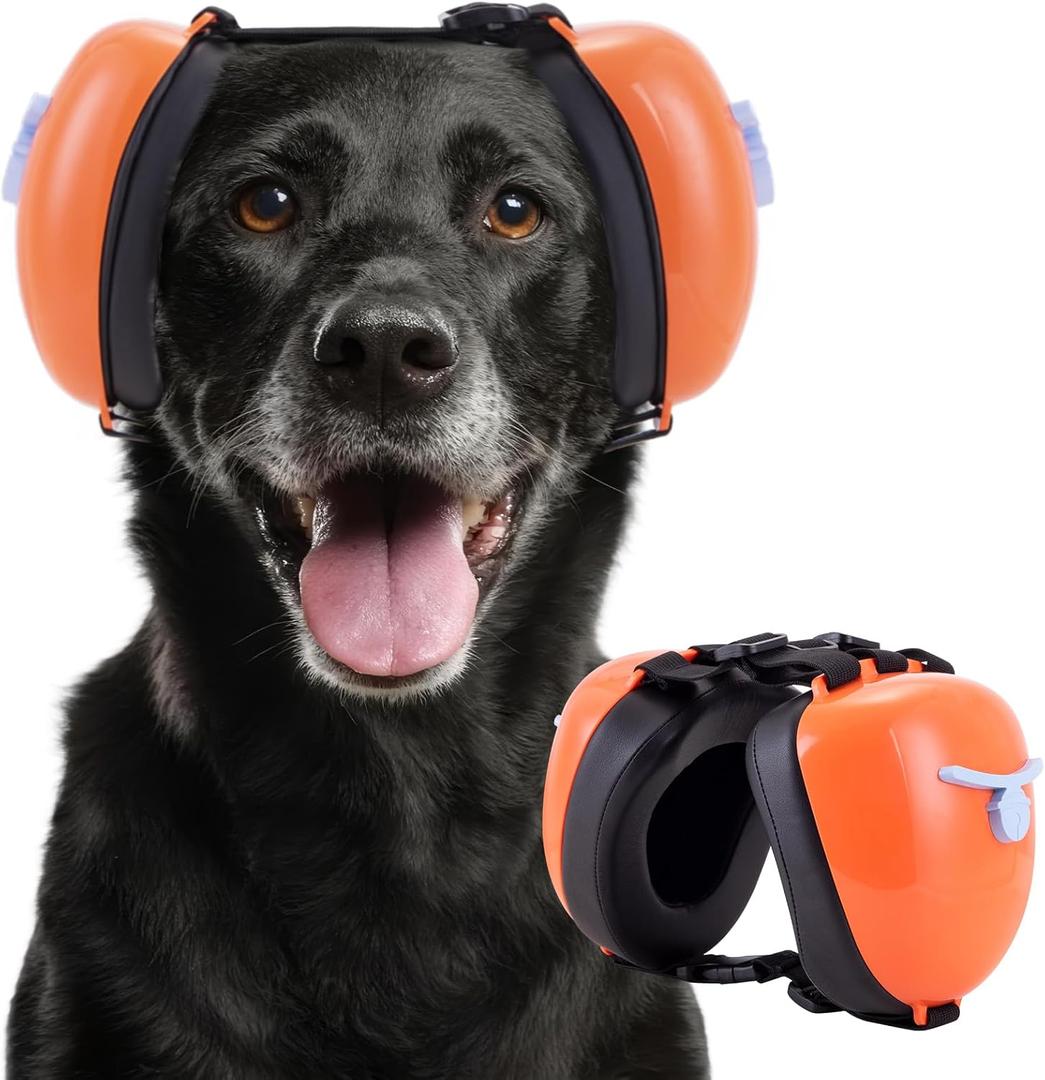 New Dog Ear Muffs for Noise Protection - 30dB NRR Dog Headphones, Noise Cancelling Hearing Protection Against Thunder/Fireworks/Vacuums, Upgraded Design with Bell Accent (Orange, Medium)