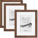 8x10 Picture Frame, USA-Sourced Walnut Wood Photo Frames 8 by 10 with HD Tempered Glass, 8 x 10 Wood Frames for Home Decor, Rustic 8x10 Frame Matted to 5x7, Wall & Tabletop Display, 3 Pack