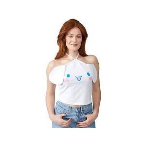 Sanrio Hello Kitty Character Face with Cosplay Bow Sleeveless Women's White Tube Tops, XL