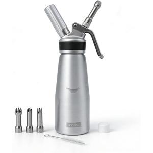 Professional Whipped Cream Dispenser, Silver Aluminum, 500ml Capacity with Lever Handle and Decorating Tips, NO Chargers (Not Included)