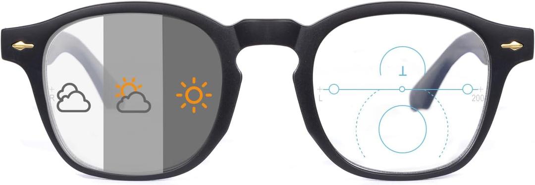 OKH Photochromic Progressive Multifocus Reading Glasses for Men Women Anti Blue Light Transition Multifocal Computer Readers, 1.0 x