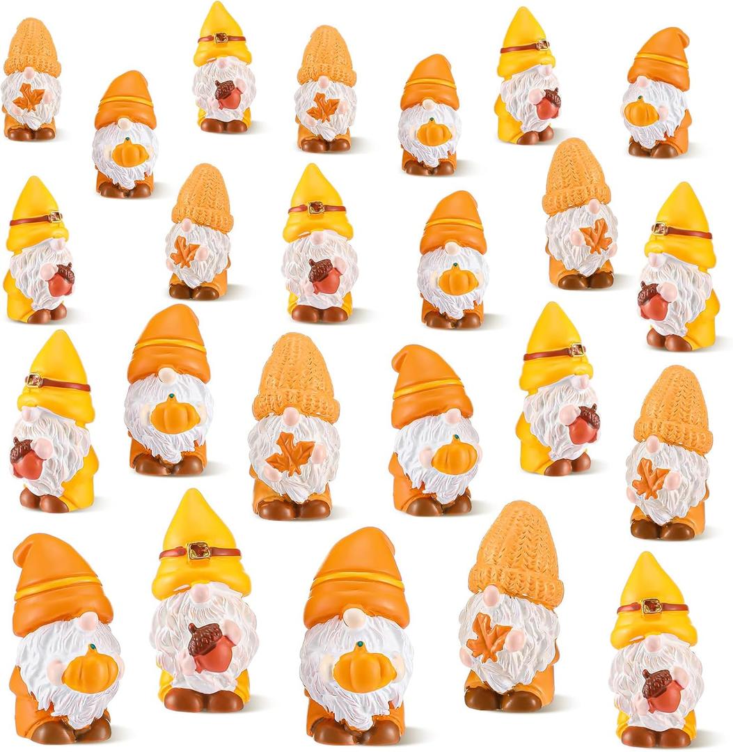 60 Pcs Thanksgiving Gnome Decor Pumpkin Gnome Decorations Maple Leaf and Acorn Figures Resin Figures for Thanksgiving Fall Table Decor Vase Filler Dollhouse Fairy Garden Fall Cake Decoration
