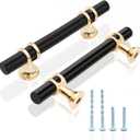 10 Pack Black and Gold Cabinet pulls, 3"(76mm) Hole Spacing, 5" Total Length, Handle for Kitchen Bathroom Cupboard, Pull Handles for Dresser Drawer