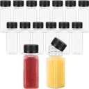 CZWESTC 15pcs 2 oz Shot Bottles with Caps, Reusable Mini Plastic Juice Bottles with Lids for Ginger Shots, Small Clear Liquid Containers for Turmeric Juice, Daycare Drinks, Several Cold Beverages