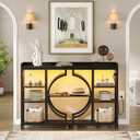 47.2 Inch Console Tables with Charging Station and LED Light, 4 Tier Black, 47.2 inches x 11.8 inches x 32 inches